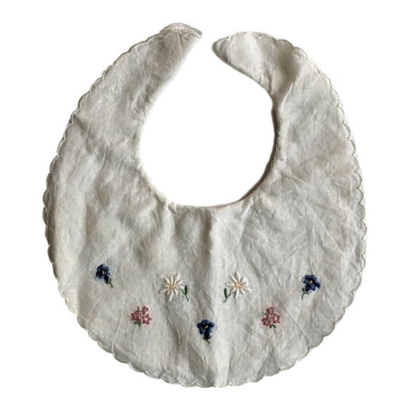 Vintage Baby Bib Collar with Embroidered Flowers - Picture 1 of 4